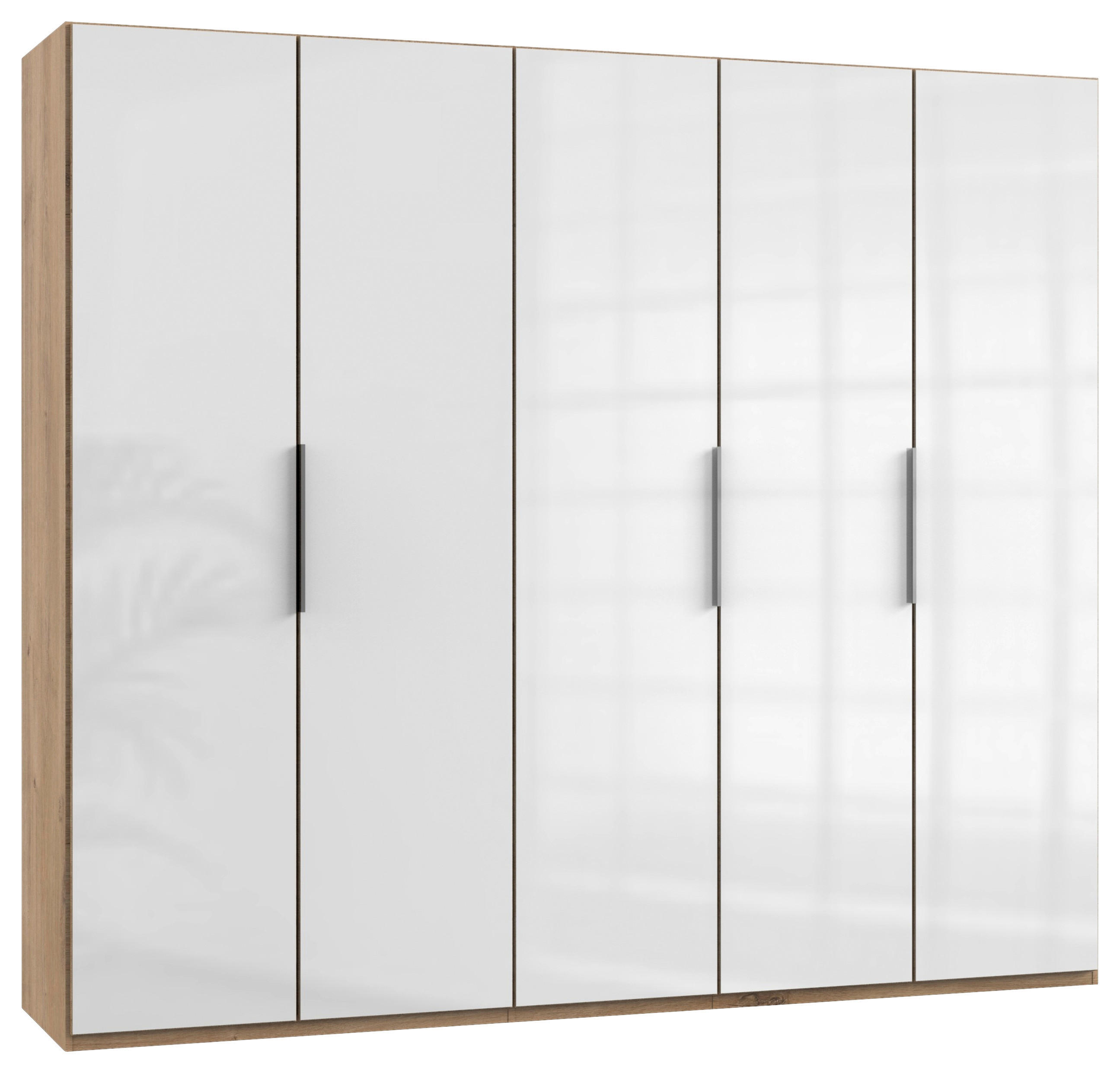 ŠATNÍ SKŘÍŇ S OTOČNÝMI DVEŘMI, barvy dubu, vysoce lesklá bílá, 250/216/58 cm - barvy dubu/barvy chromu, Moderní, kompozitní dřevo (250/216/58cm) - MID.YOU