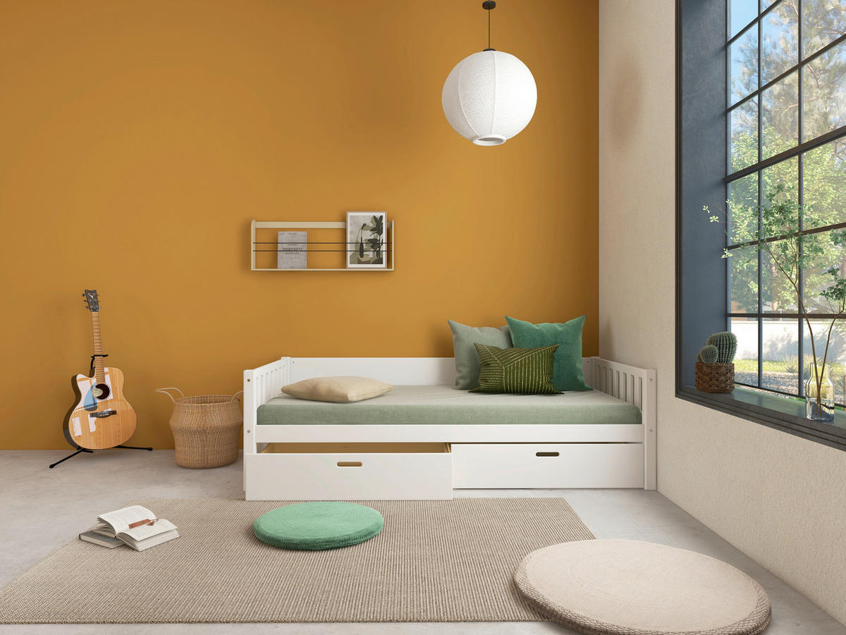 BETT 90/200 cm,  in Weiß, Rollrost, Bettschubladen  - Weiß, MODERN, Holz (90/200cm) - Chameo