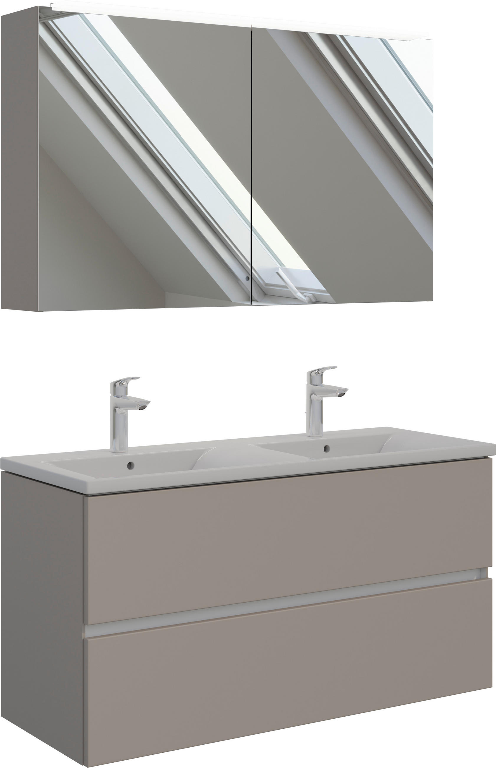BADEZIMMER 3-teilig  in 121 cm  - Beigebraun/Weiß, MODERN, Glas/Keramik (121cm) - Celina Home