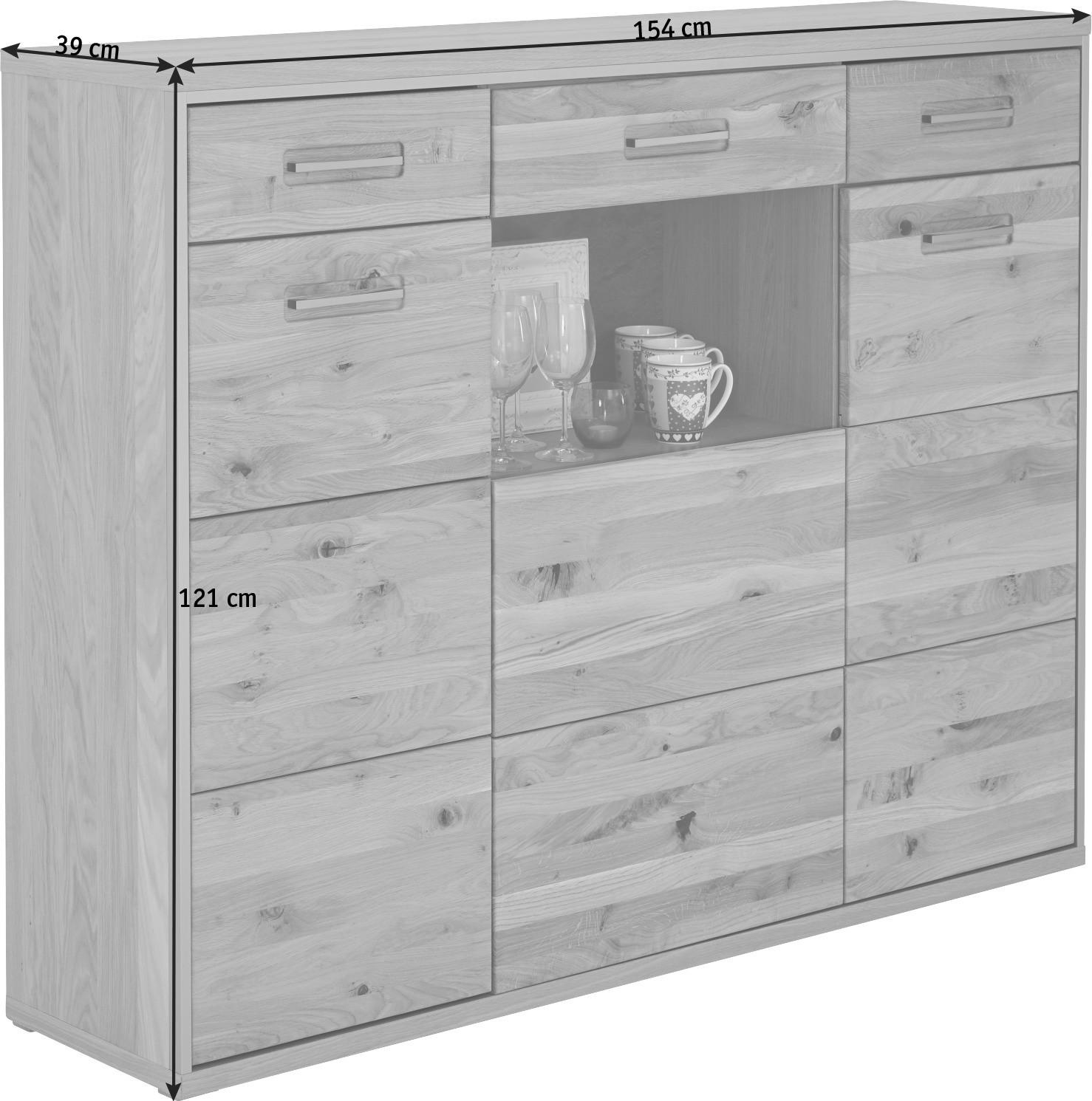 HIGHBOARD  in 154/121/39 cm  - Edelstahlfarben/Eichefarben, Konventionell, Glas/Holz (154/121/39cm) - MID.YOU
