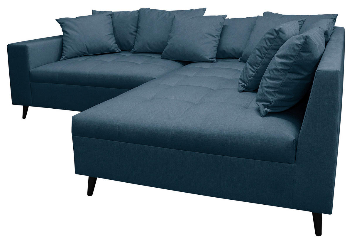 Ecksofa inkl. Hocker, mikrovlakna temno modra  - črna/temno modra, Design, tekstil/les (247/174cm) - MID.YOU