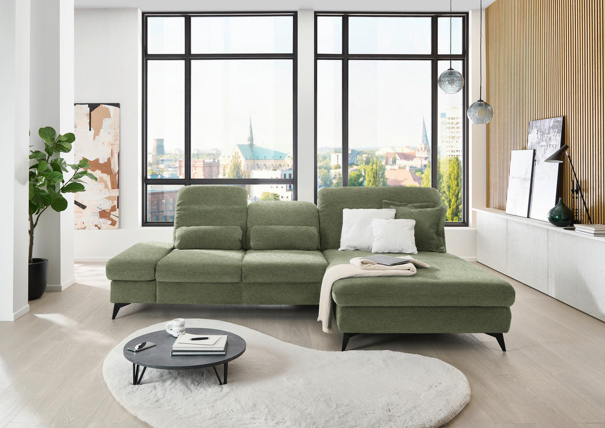 ECKSOFA  in Chenille Olivgrün  288/198 cm  - Schwarz/Olivgrün, Design, Textil/Metall (288/198cm) - Beldomo Style