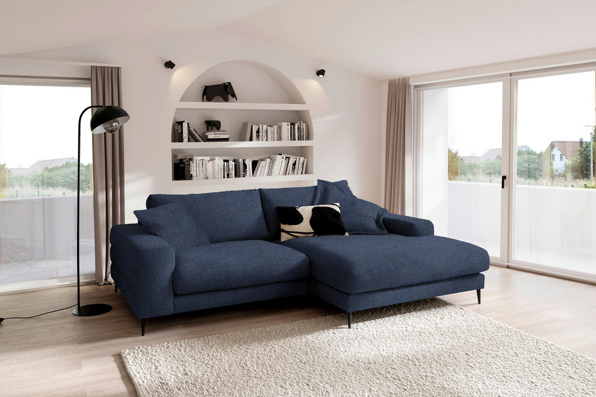 ECKSOFA in Flachgewebe Dunkelblau  253/177 cm  - Schwarz/Dunkelblau, Design, Textil/Metall (253/177cm) - Dieter Knoll
