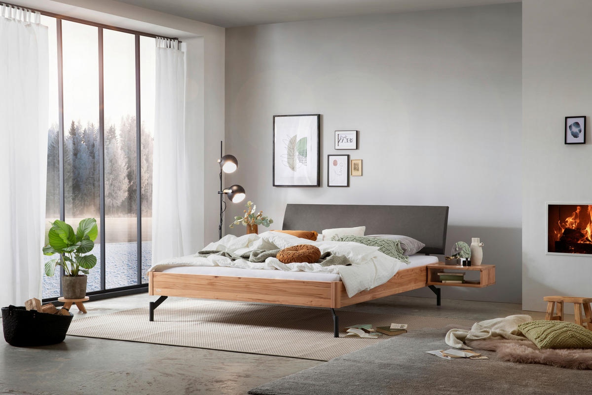 BETT 180/200 cm  in Anthrazit, Grau, Buchefarben  - Anthrazit/Buchefarben, Design, Holz/Metall (180/200cm) - Hasena
