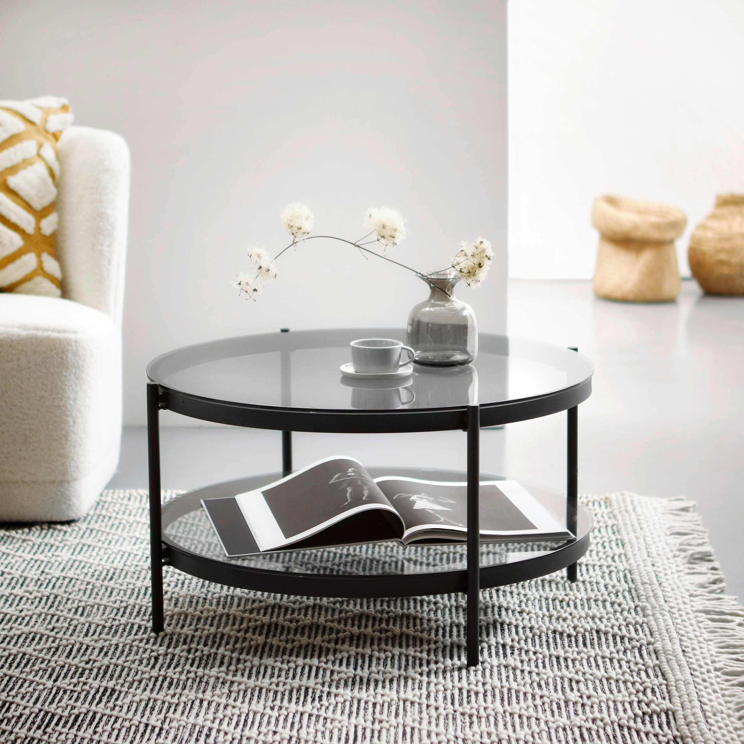 COUCHTISCH in Metall, Glas 75/75/42 cm  - Schwarz, Konventionell, Glas/Metall (75/75/42cm) - MID.YOU