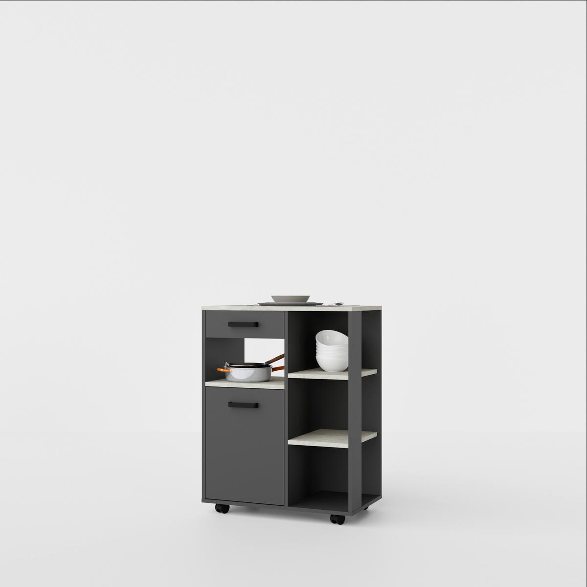 SERVIERWAGEN Anthrazit, Hellgrau  - Anthrazit/Hellgrau, KONVENTIONELL, Holzwerkstoff/Kunststoff (70,2/92,6/40cm) - P & B