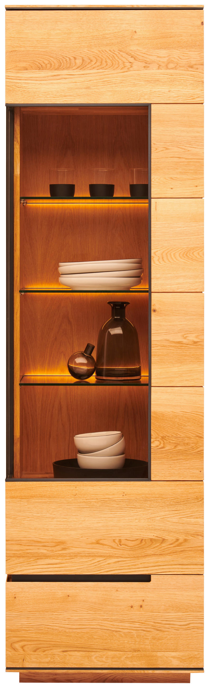 VITRINE  in massiv Asteiche Eichefarben - Eichefarben, Design, Glas/Holz (60,2/205,8/42,1cm) - Cassando