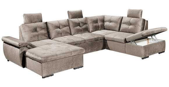 WOHNLANDSCHAFT in Mikrovelours Creme - Creme/Schwarz, KONVENTIONELL, Kunststoff/Textil (127/334/217cm) - Carryhome