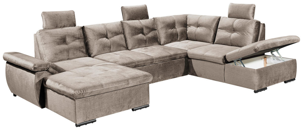 WOHNLANDSCHAFT Creme Mikrovelours  - Creme/Schwarz, KONVENTIONELL, Kunststoff/Textil (127/334/217cm) - Carryhome