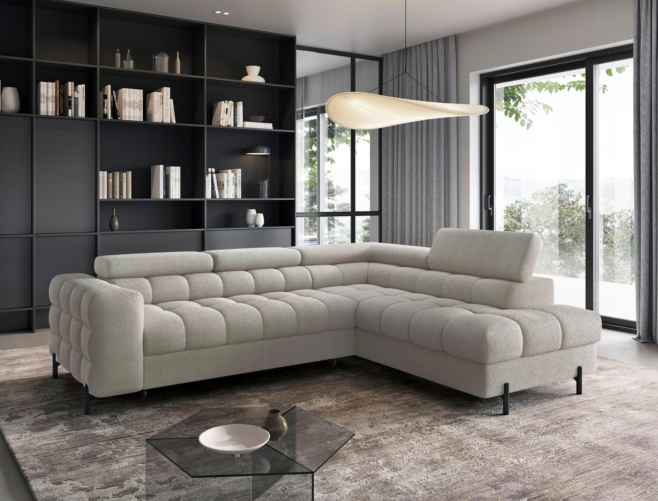ECKSOFA FERUCCE in Teddystoff Beige  276/200 cm  - Beige/Schwarz, Design, Textil/Metall (276/200cm) - MID.YOU
