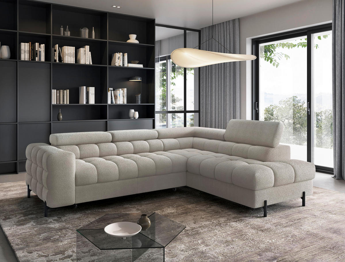 ECKSOFA FERUCCE in Teddystoff Beige  276/200 cm  - Beige/Schwarz, Design, Textil/Metall (276/200cm) - MID.YOU