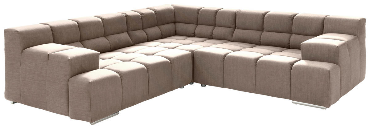 ECKSOFA Hellbraun Flachgewebe, Leinenoptik  - Hellbraun/Schwarz, Design, Textil/Metall (257/257cm) - Designwerk