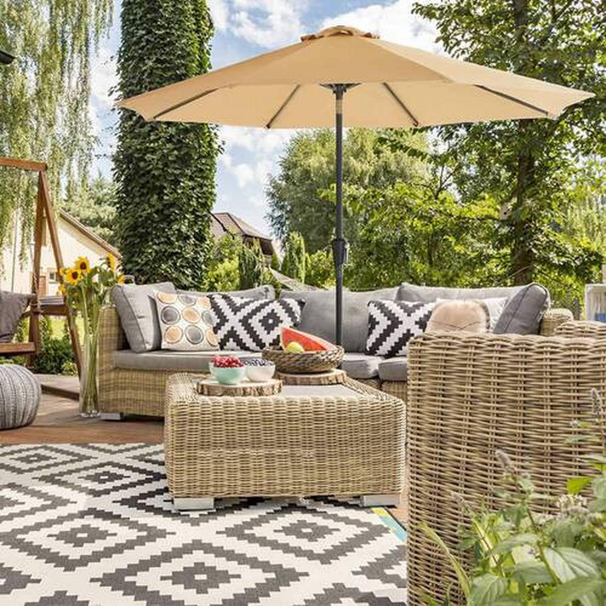 SLUNEČNÍK 300/240 cm - černá/šedohnědá, Basics, kov/textil (300/240cm) - Modante