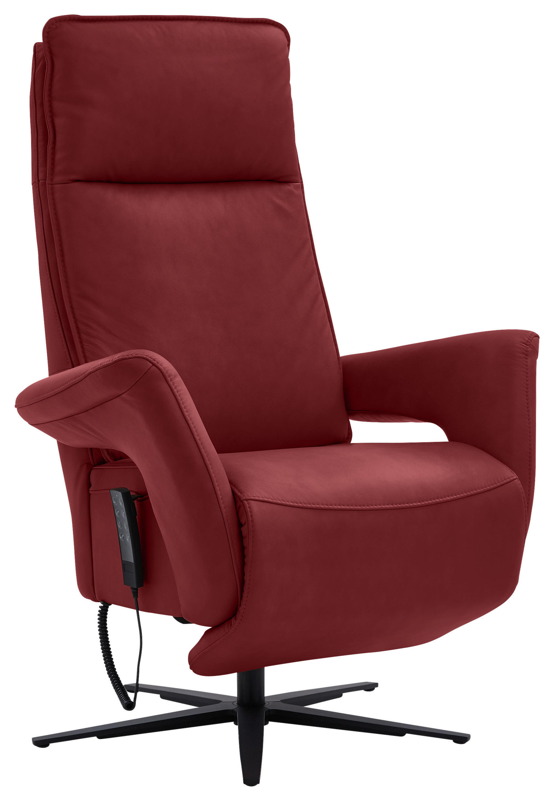 RELAXSESSEL in Leder Rot  - Rot/Schwarz, Design, Leder/Metall (83/123/87cm) - Valdera