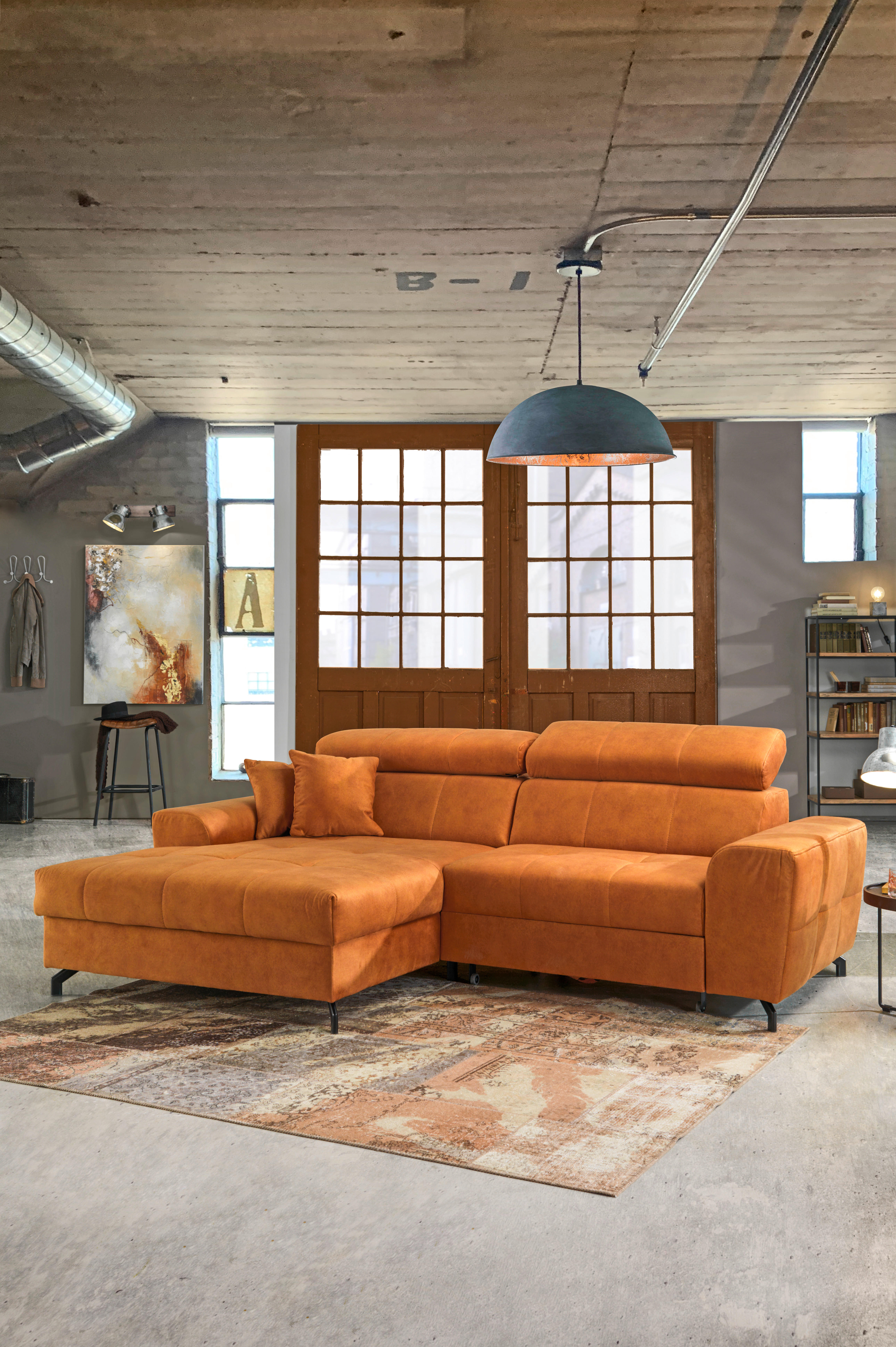 WOHNLANDSCHAFT in Velours Orange  - Schwarz/Orange, Design, Textil/Metall (181/267cm) - Carryhome