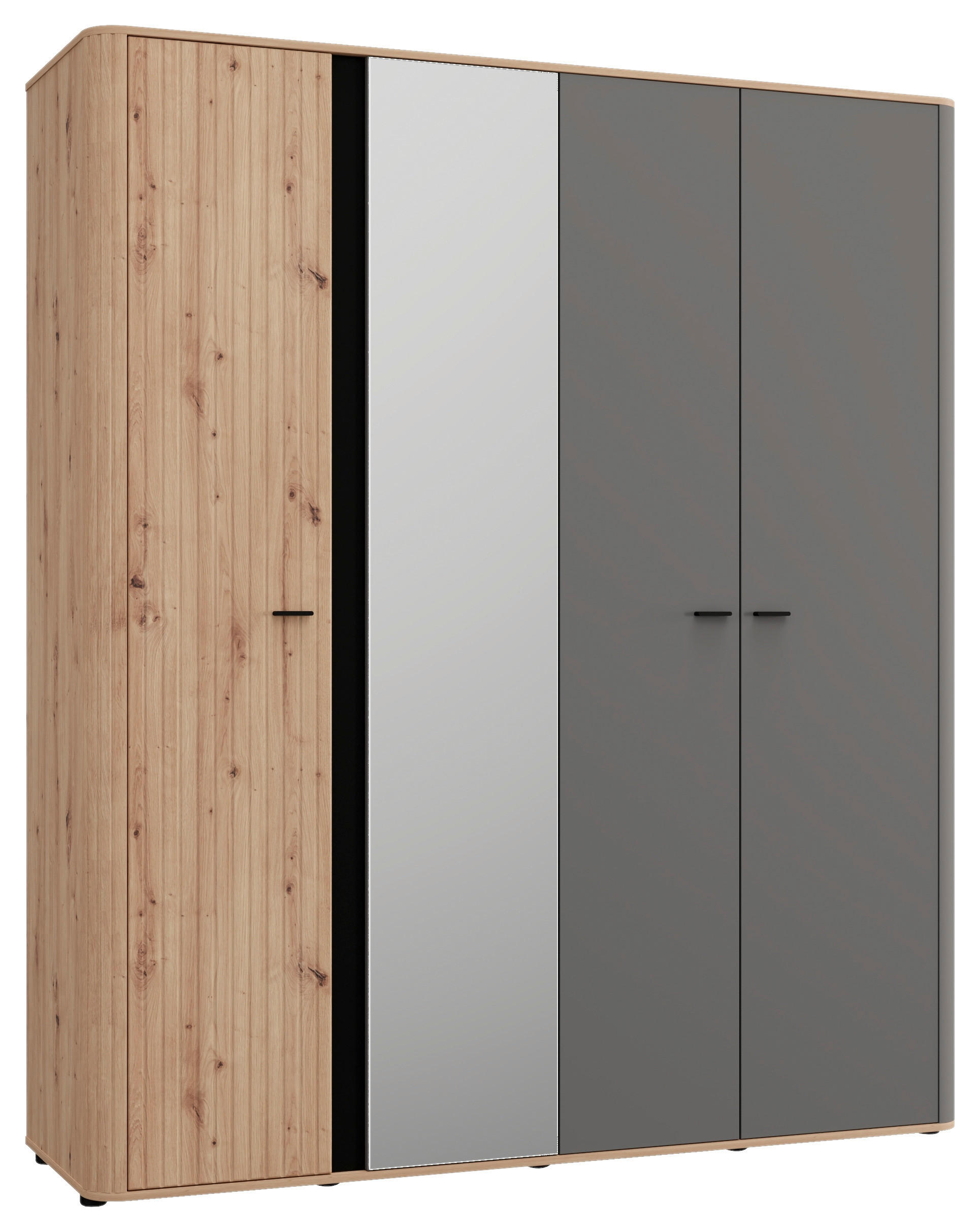 KLEIDERSCHRANK 179,5/210,5/56 cm,  in Graphitfarben, Schwarz, Eiche Artisan, 4-türig  - Graphitfarben/Schwarz, MODERN, Glas/Holzwerkstoff (179,5/210,5/56cm) - MID.YOU