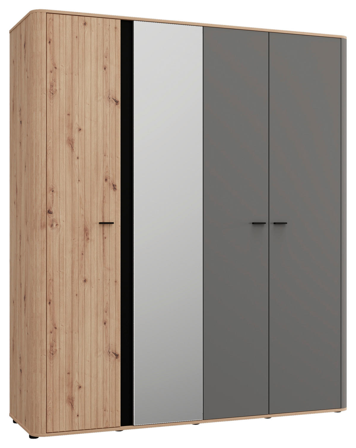 KLEIDERSCHRANK 179,5/210,5/56 cm,  in Graphitfarben, Schwarz, Eiche Artisan, 4-türig  - Graphitfarben/Schwarz, MODERN, Glas/Holzwerkstoff (179,5/210,5/56cm) - MID.YOU