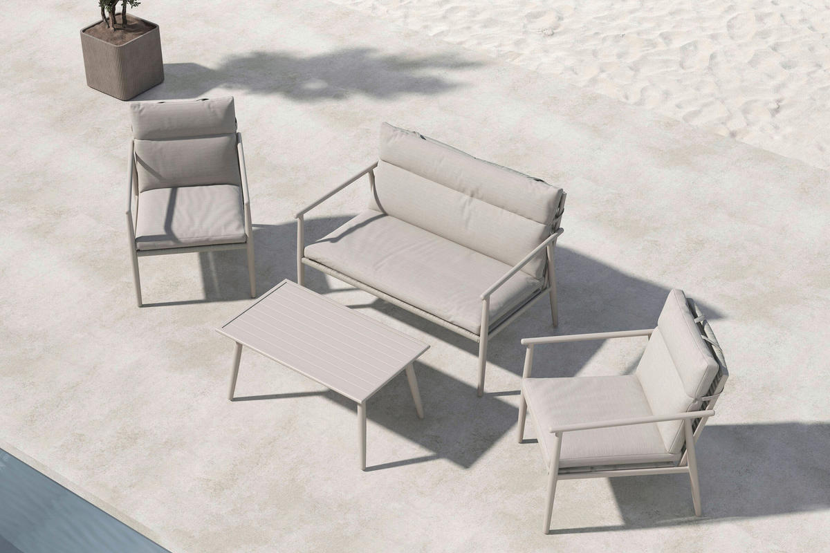 LOUNGEGARNITUR Stahl  - Beige, MODERN, Kunststoff/Textil (120/80/80cm) - Gardenson