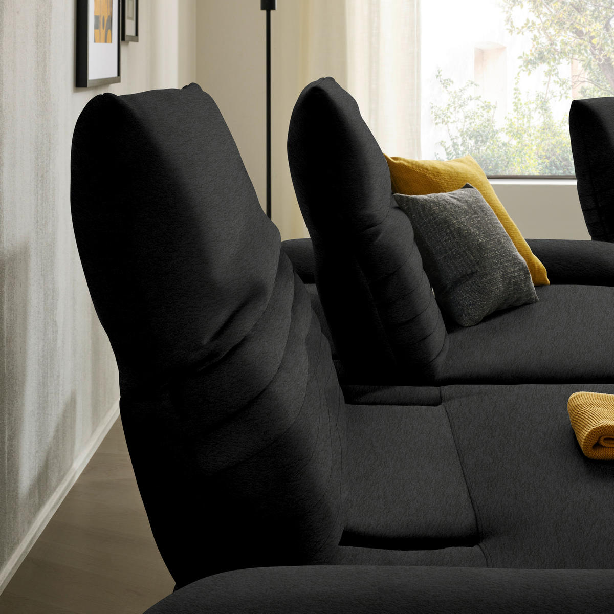 ECKSOFA  in Teddystoff Schwarz  170-195/280 cm  - Schwarz/Braun, Design, Textil/Metall (170-195/280cm) - Dieter Knoll