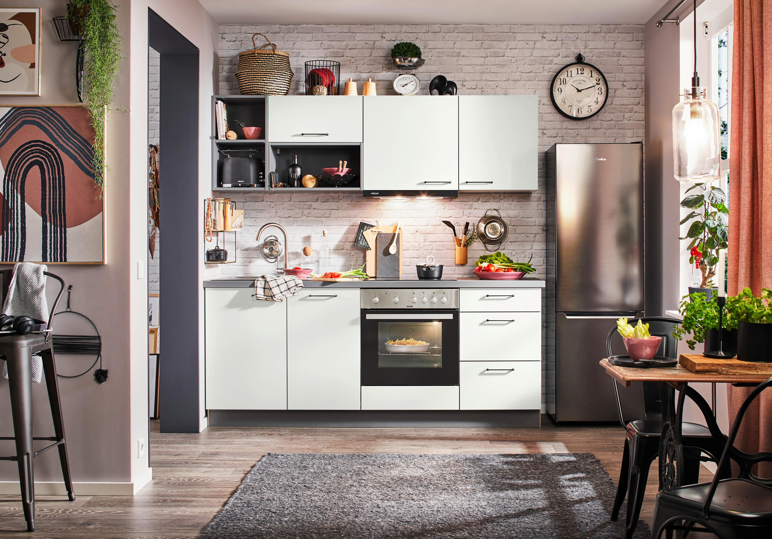 KÜCHENBLOCK 205 cm   in Anthrazit, Weiß  - Anthrazit/Schwarz, KONVENTIONELL, Holzwerkstoff/Metall (205cm) - Express