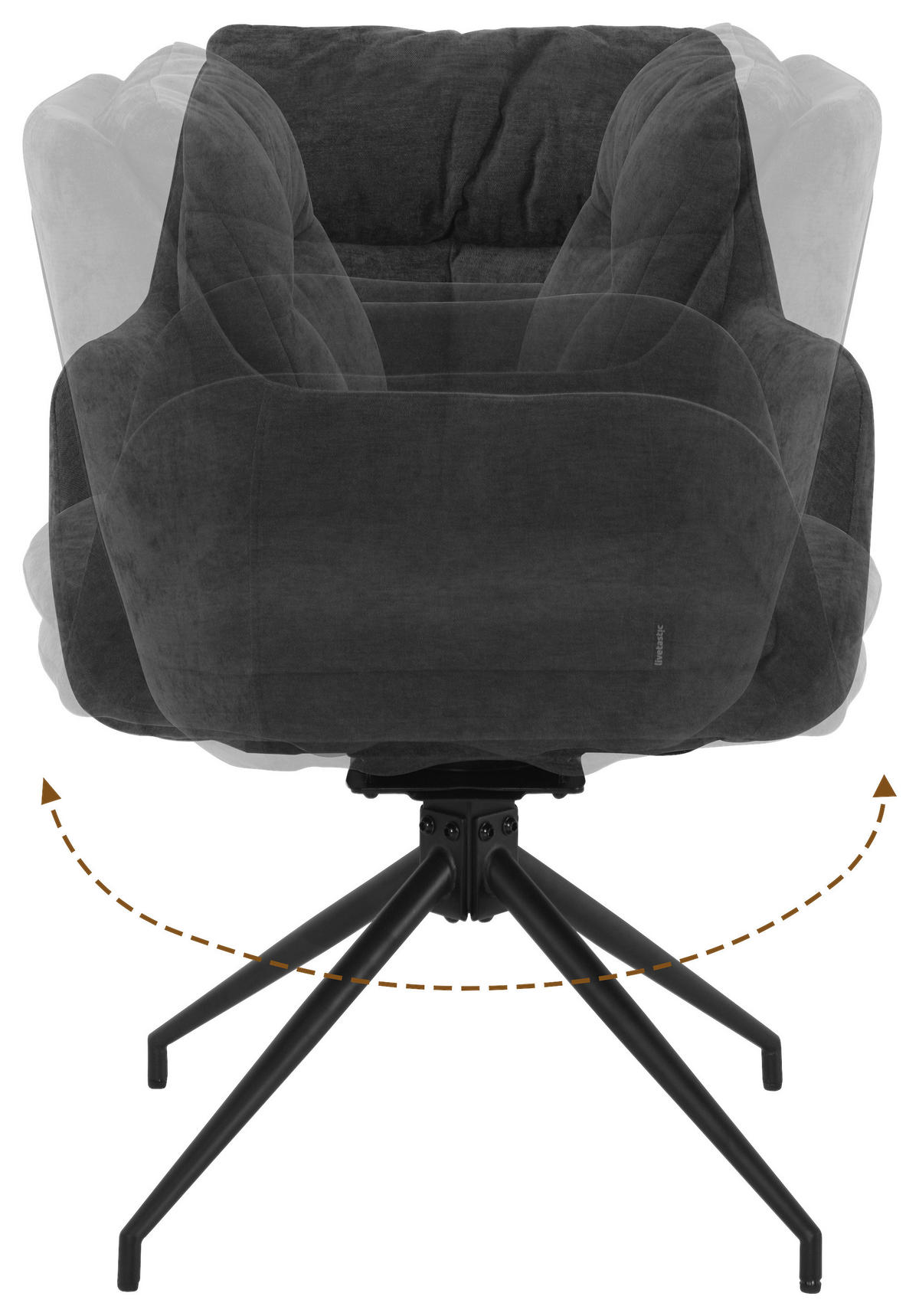 ARMLEHNSTUHL  Sitzfläche 180° drehbar, automatische Rückholfunktion Chenille  Schwarz, Dunkelgrau  - Dunkelgrau/Schwarz, MODERN, Textil/Metall (57.5/82/65cm) - Livetastic