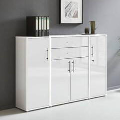 AKTENSCHRANK Grau, Weiß Hochglanz  - Weiß Hochglanz/Grau, MODERN, Holzwerkstoff (172,6/113,6/33cm) - MID.YOU