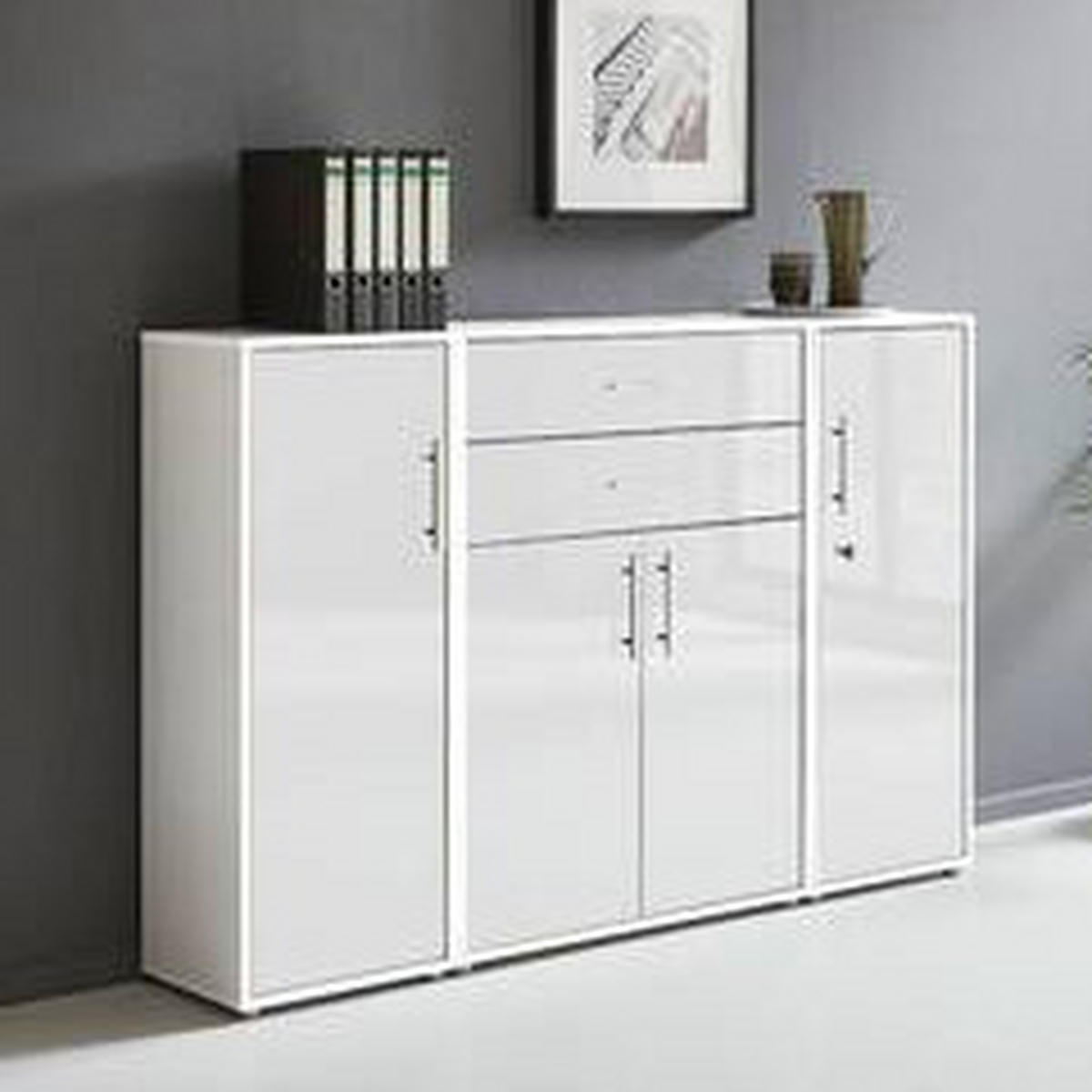 AKTENSCHRANK 172,6/113,6/33 cm  - Weiß Hochglanz/Grau, MODERN, Holzwerkstoff (172,6/113,6/33cm) - MID.YOU