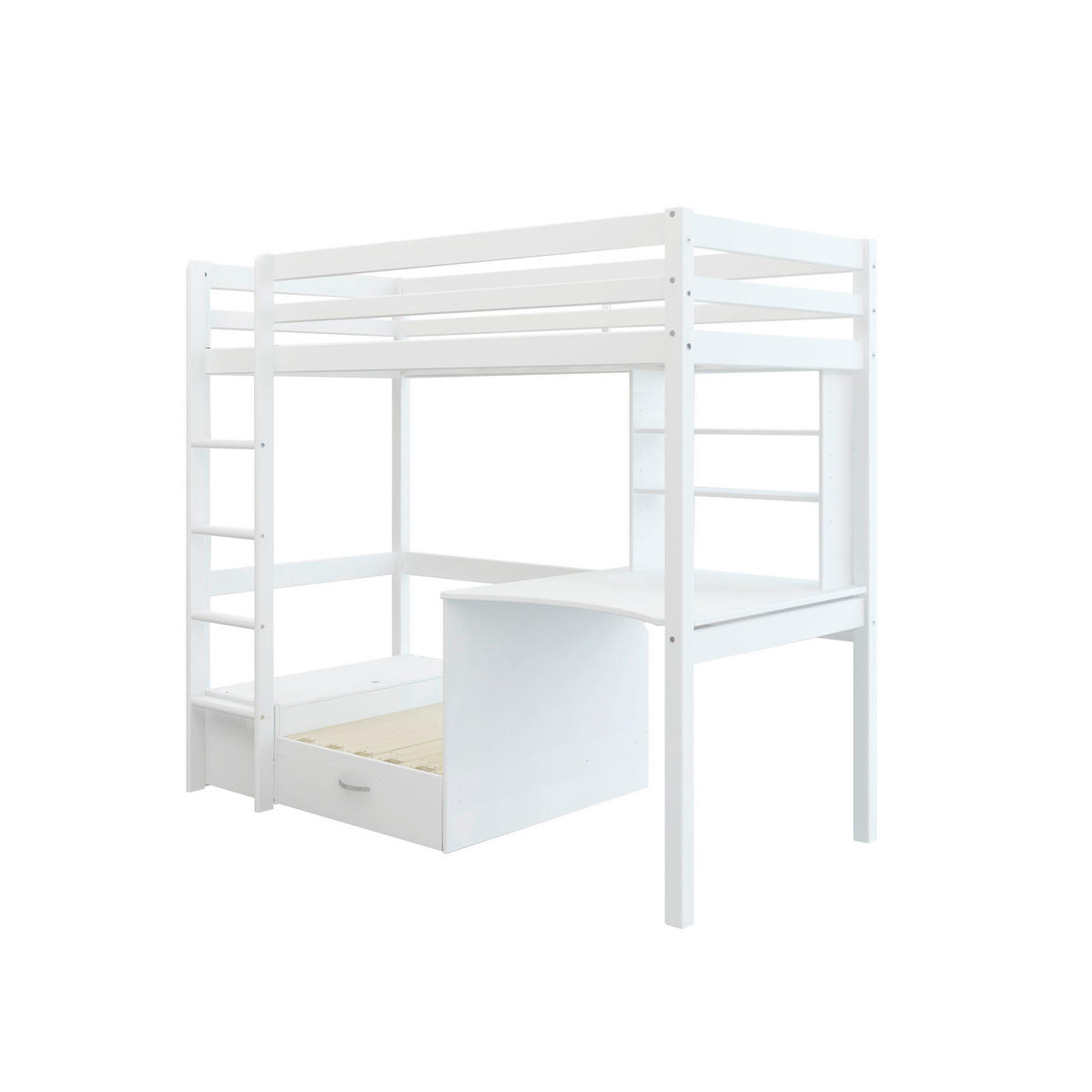 HOCHBETT 90/200 cm,  in Absturzsicherung, Rutsche, Rollrost, Leiter, Schreibtisch, Kissen  - Weiß, MODERN, Holz (90/200cm) - Chameo