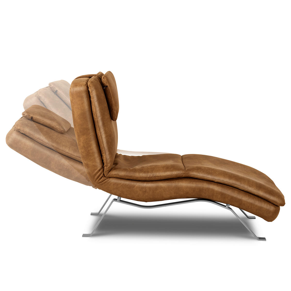 RELAXLIEGE in Echtleder Cognac  - Cognac/Silberfarben, Design, Leder/Metall (65/95/171cm) - Celina Home