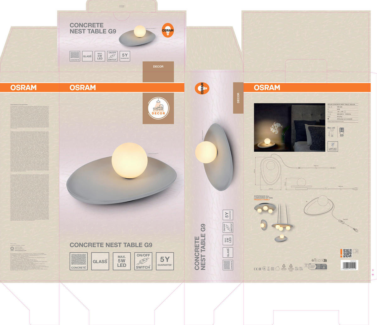 TISCHLEUCHTE 32.5/24/13.5 cm   - Grau, Basics, Glas/Stein (32.5/24/13.5cm) - Osram