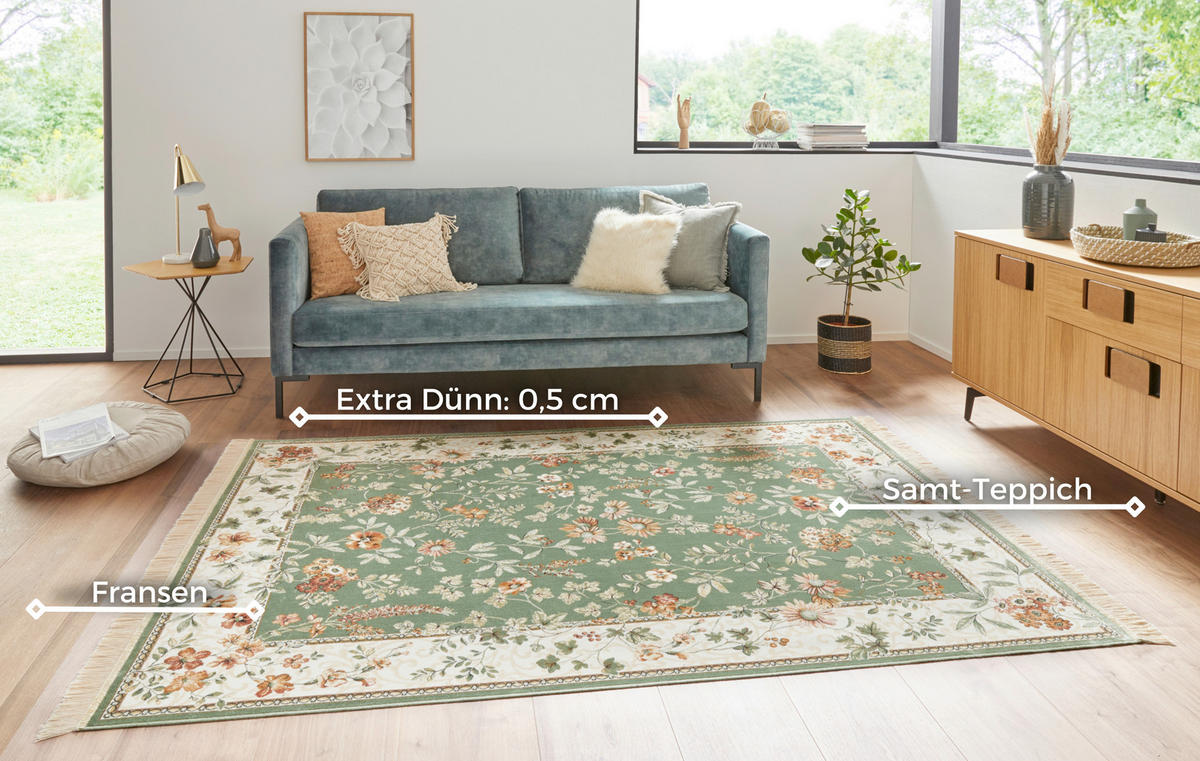 VINTAGE-TEPPICH 135/195 cm Naveh Creme, Hellgrün  - Creme/Hellgrün, Basics, Textil (135/195cm)