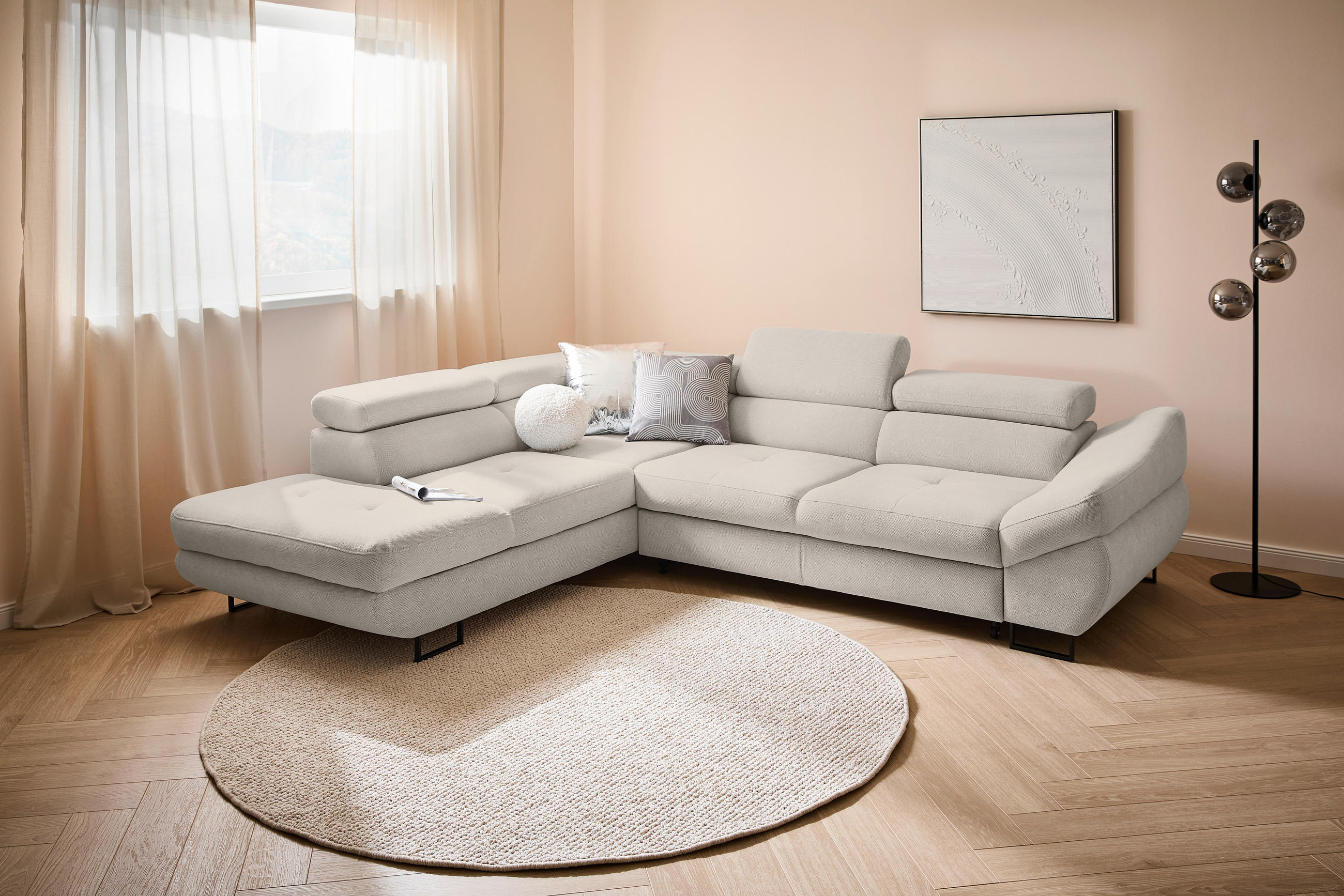 ECKSOFA Taupe Webstoff  - Taupe/Schwarz, Design, Textil/Metall (235/280cm) - Hom`in