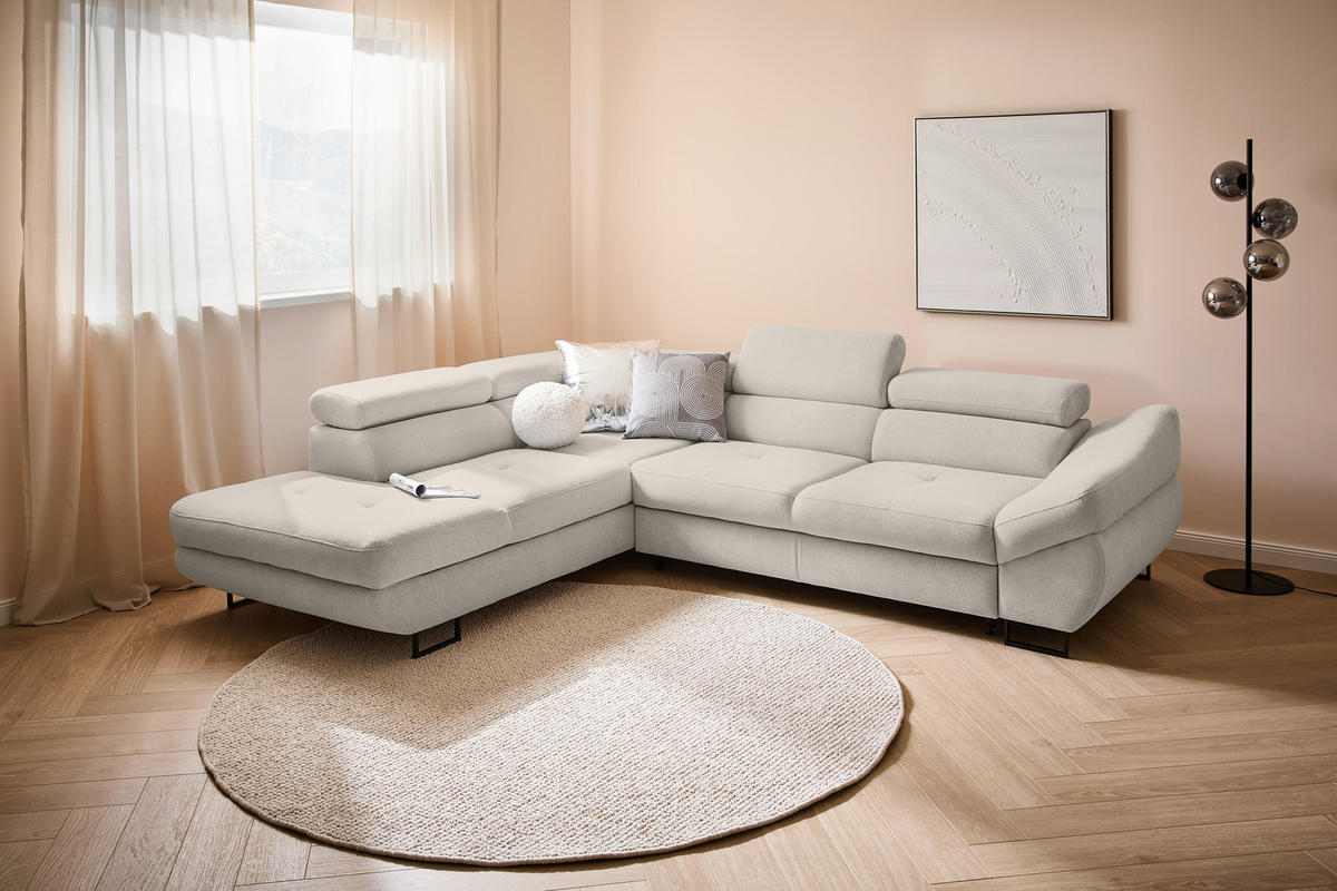 ECKSOFA in Webstoff Taupe  - Taupe/Schwarz, Design, Textil/Metall (235/280cm) - Hom`in