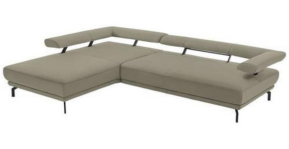 ECKSOFA in Echtleder Hellgrau  - Hellgrau/Schwarz, Design, Leder/Metall (224/305cm) - Dieter Knoll