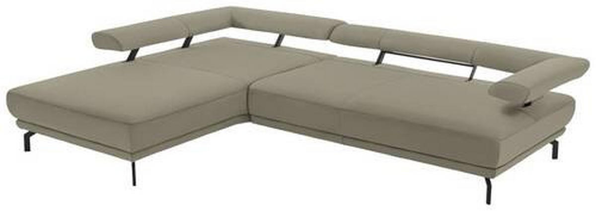 ECKSOFA in Echtleder Hellgrau  - Hellgrau/Schwarz, Design, Leder/Metall (224/305cm) - Dieter Knoll