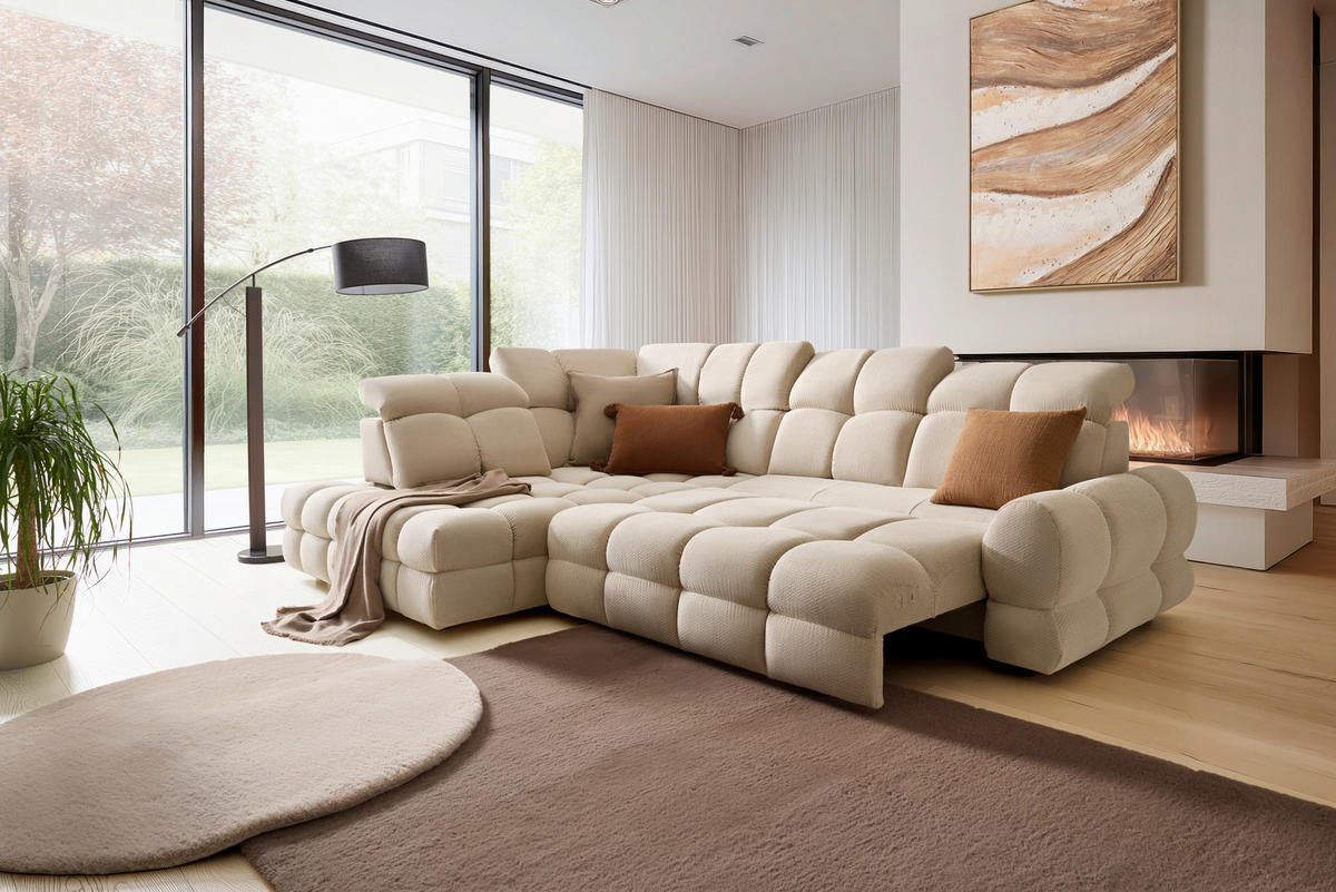 HÖRNSOFFA i vävt tyg beige  - beige/svart, Modern, trämaterial/trä (217/302cm) - Livetastic