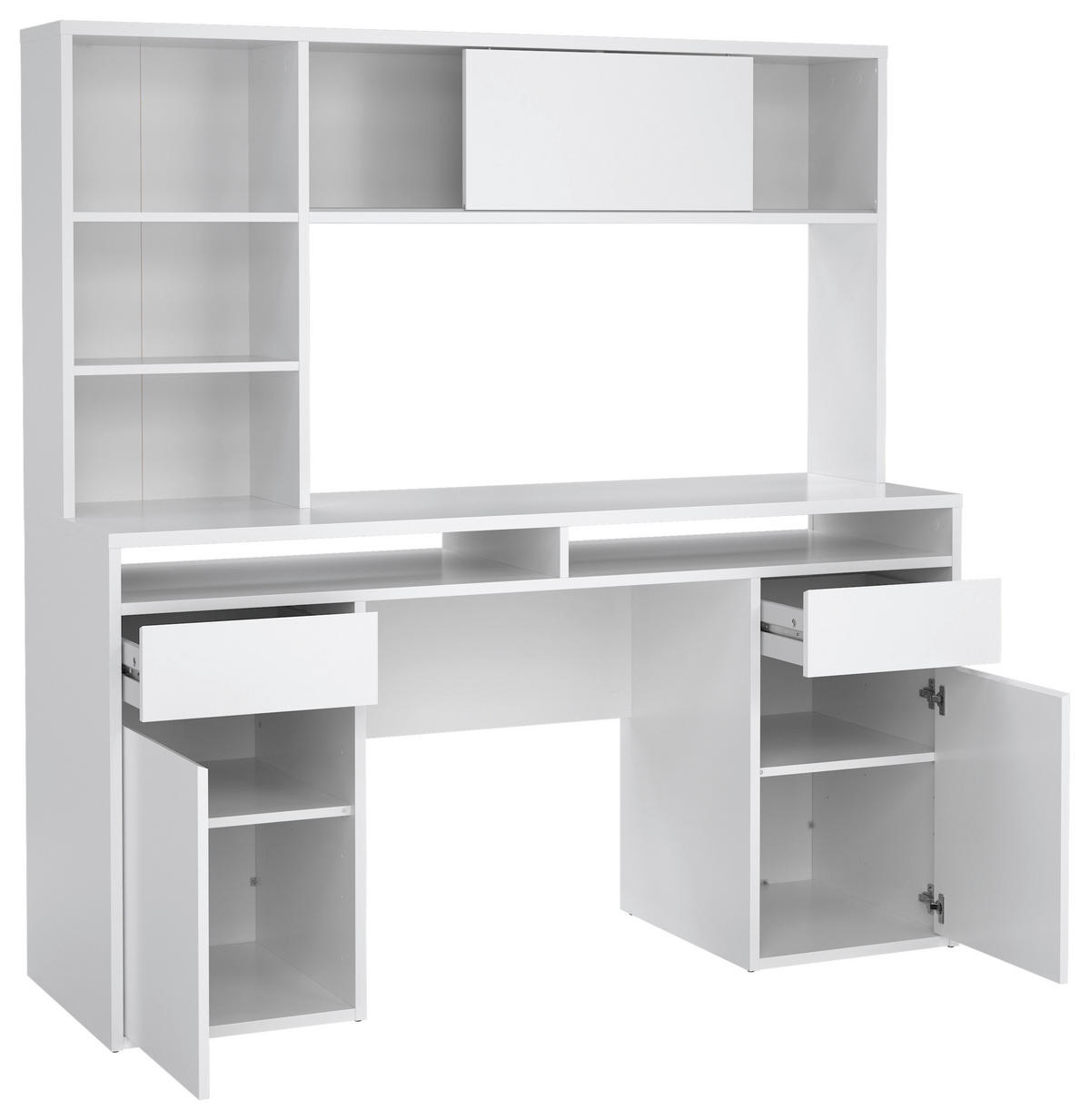 SCHREIBTISCH 149/48,2/156,2 cm Weiss Hochglanz Stauraum  - Weiss Hochglanz, Modern, Holzwerkstoff (149/48,2/156,2cm) - P & B