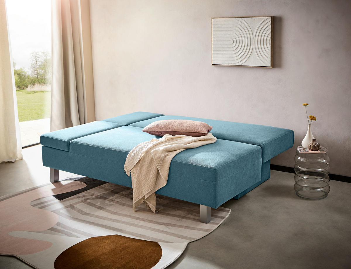 SCHLAFSOFA  mit Stoffauswahl, Schlafen auf Sitzhöhe, Armteil links Flachgewebe Blau  - Chromfarben/Blau, Design, Holz/Textil (205/77-93/99cm) - Novel