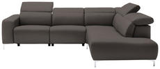 ECKSOFA Grau Echtleder  - Chromfarben/Grau, Design, Leder/Metall (290/223cm) - Pure Home Lifestyle