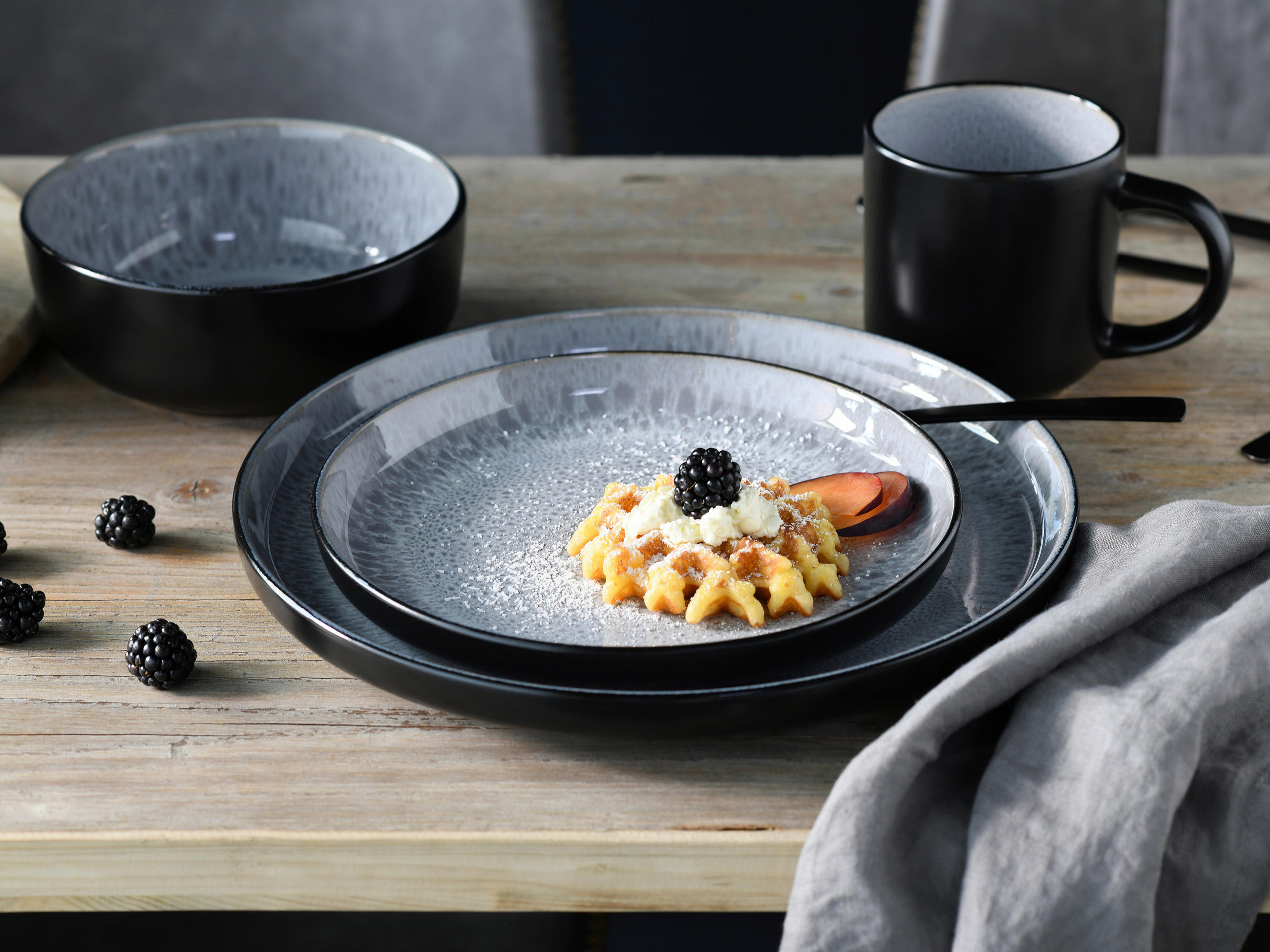 KOMBISERVICE Schwarz, Hellgrau Nordic Fjord Frost 16-teilig 4 Personen  - Hellgrau/Schwarz, Basics, Keramik (38/31/38cm) - Creatable