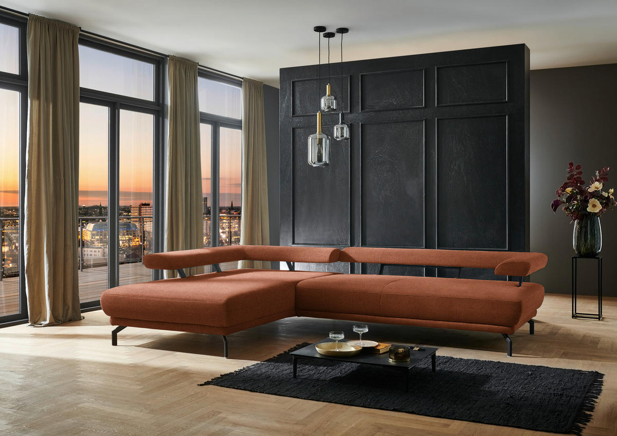 ECKSOFA in Chenille Rostfarben  - Rostfarben/Schwarz, Design, Textil/Metall (224/305cm) - Dieter Knoll