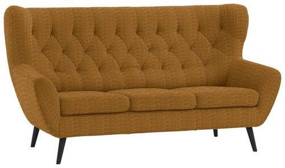 3-SITZER-SOFA in Cord Currygelb  - Currygelb/Schwarz, Design, Holz/Textil (187/101/95cm) - Stylife