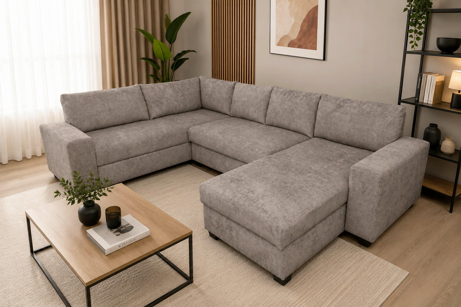 WOHNLANDSCHAFT VALERI Taupe Chenille  - Taupe/Schwarz, Design, Kunststoff/Textil (208/305/157cm) - MID.YOU