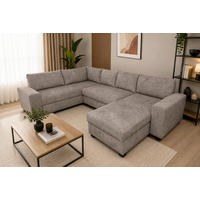 WOHNLANDSCHAFT VALERI Taupe Chenille  - Taupe/Schwarz, Design, Kunststoff/Textil (208/305/157cm) - MID.YOU