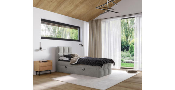 BOXBETT 90/200 cm,  in Hellgrau, gepolstertes Kopfteil, Bettkasten, Topper, H3 = fest  - Hellgrau/Schwarz, Design, Holzwerkstoff/Kunststoff (90/200cm) - Xora