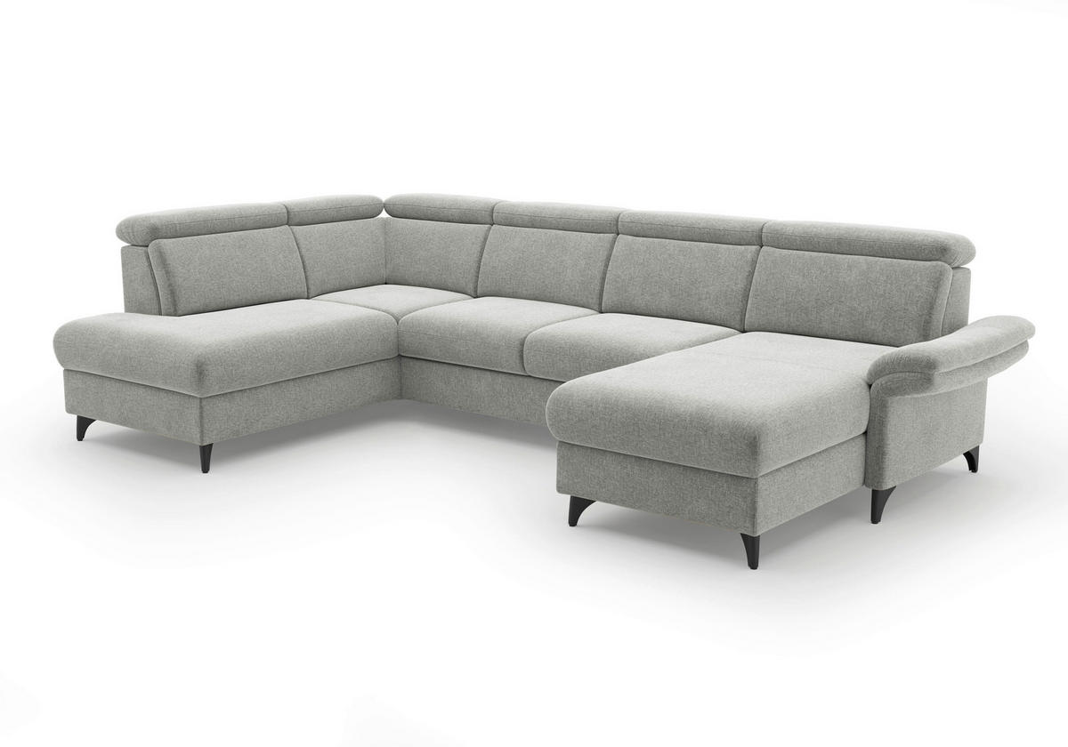 WOHNLANDSCHAFT GLENDALE E in Flachgewebe Hellgrau  - Hellgrau/Schwarz, KONVENTIONELL, Textil/Metall (193/321/166cm) - Sit & More