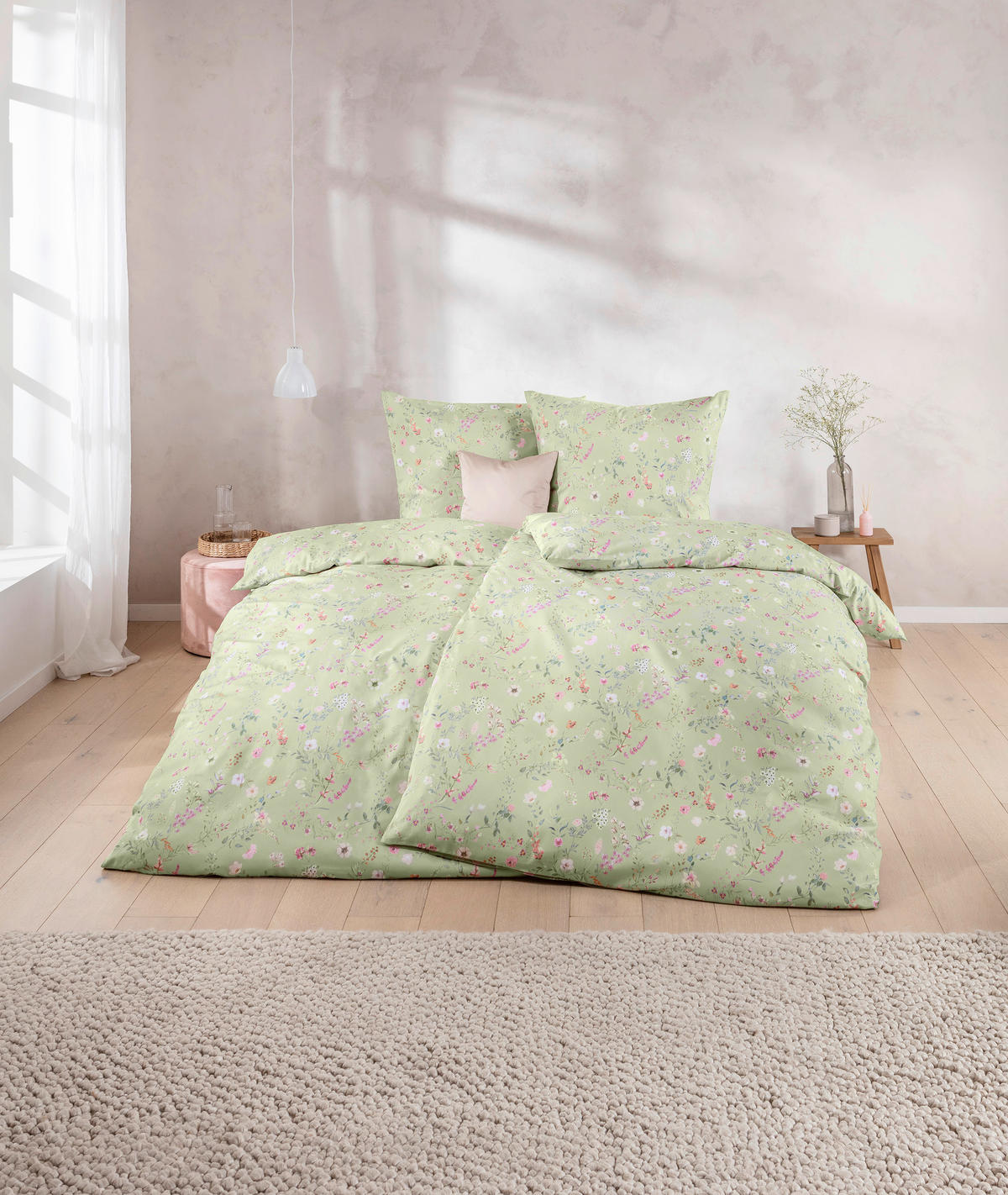 BETTWÄSCHESET Atelier Makosatin 160/210 cm  50 cm/70 cm  - Grün, Basics, Textil (160/210cm) - Estella