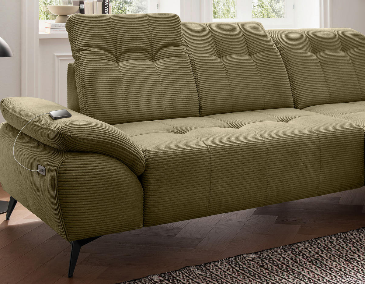 ECKSOFA Cord Olivgrün  - Schwarz/Olivgrün, Modern, Textil/Metall (280/180cm) - Livetastic