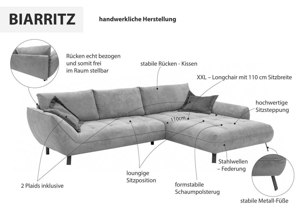 ECKSOFA in Struktur Hellbraun  205/324 cm  - Hellbraun/Beige, Design, Textil/Metall (205/324cm) - Livetastic