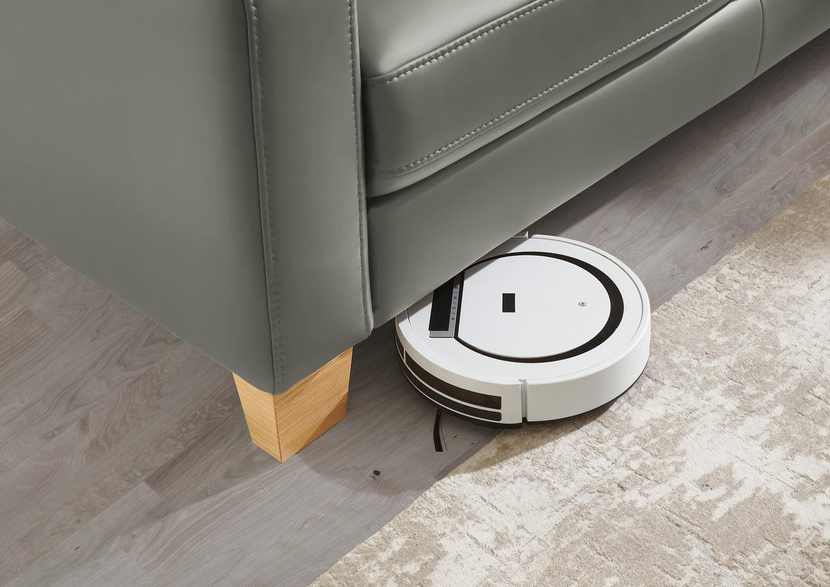 ECKSOFA in Echtleder Grau  - Eiche Bianco/Grau, Natur, Leder/Holz (257/235cm) - Valdera